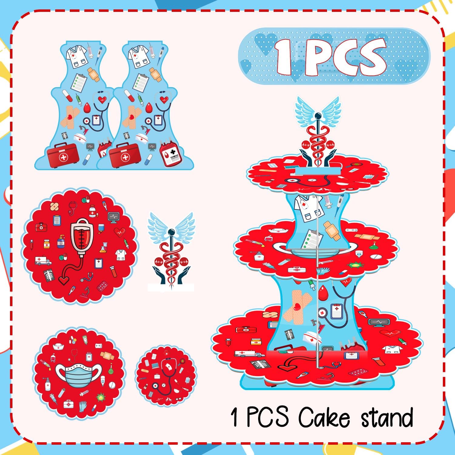 Nurses Day Cake Stand, 3 Tier Nurses Cake Stand Nurses Day Cupcake Stand for Nurse Appreciation Week Party Decorations Medical RN Party Supplies image 2