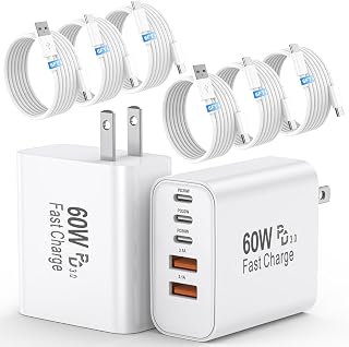 60W USB C Charging Block 2-Pack with (C-C & A-C) 6FT Cable 6-Pack, 5-Port Wall Fast Charger Multiport Charging Station, Tr... Price In India