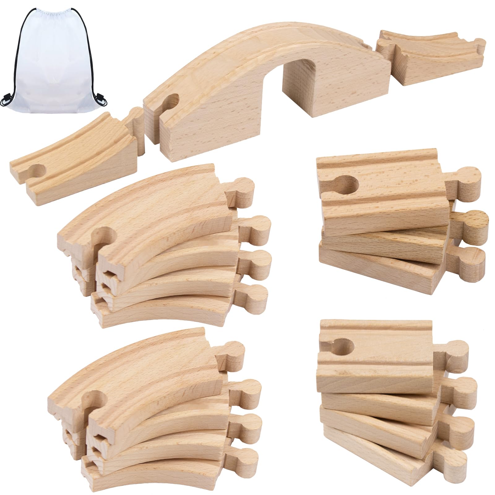 Kit de rails en bois, compatible avec tous les accessoires de chemin de fer en bois et rails en bois, robustes et durables, kit d'extension pour modélisme, jeu créatif pour enfants à partir de 3 ans