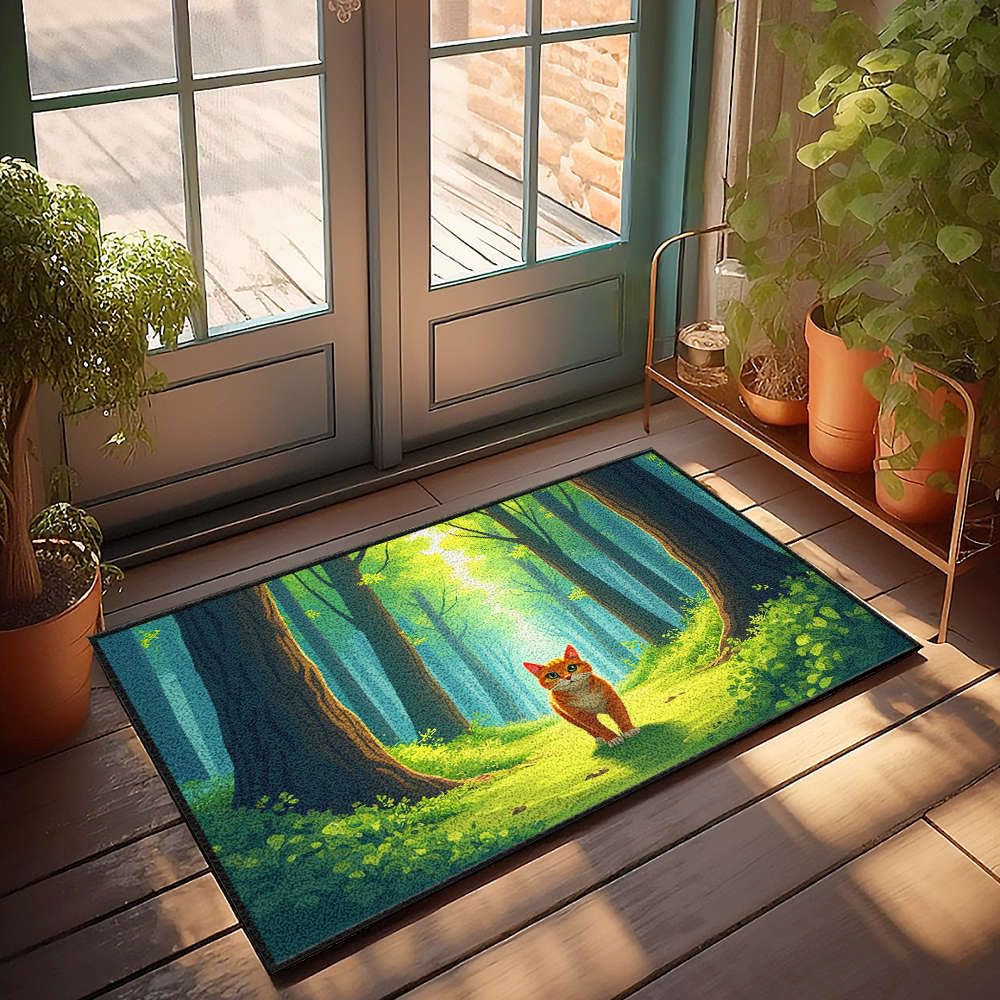 Paillasson d'extérieur 50 x 80 cm tapis de bienvenue entrée forêt chat