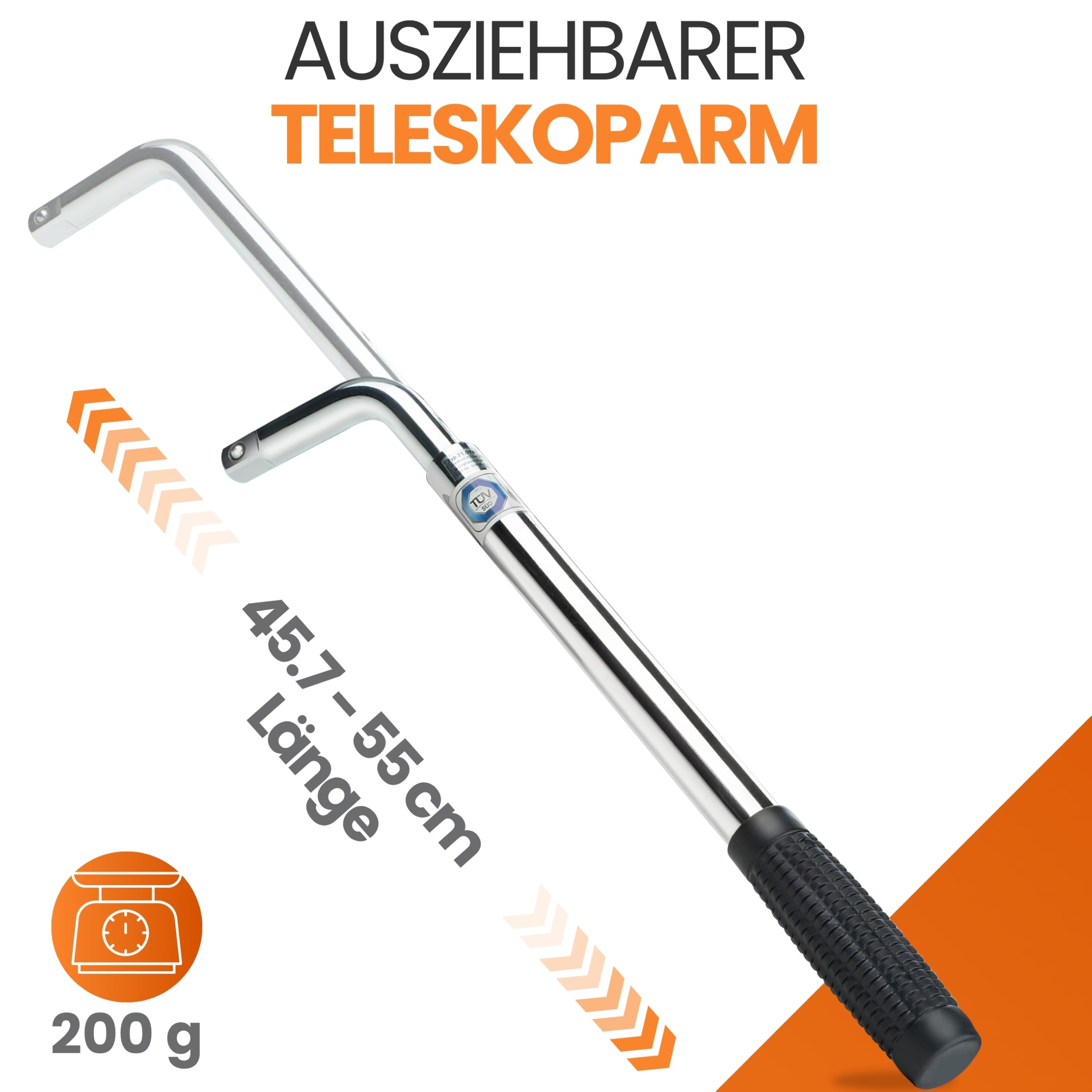 bonsport Teleskop Radmutternschlüssel Auto 17/19mm - Inkl. 3er-Set Felgenüsse & 8er-Set Reifenmarkierer - Radschlüssel ausziehbar - 1/2 Zoll Radschraubenschlüssel