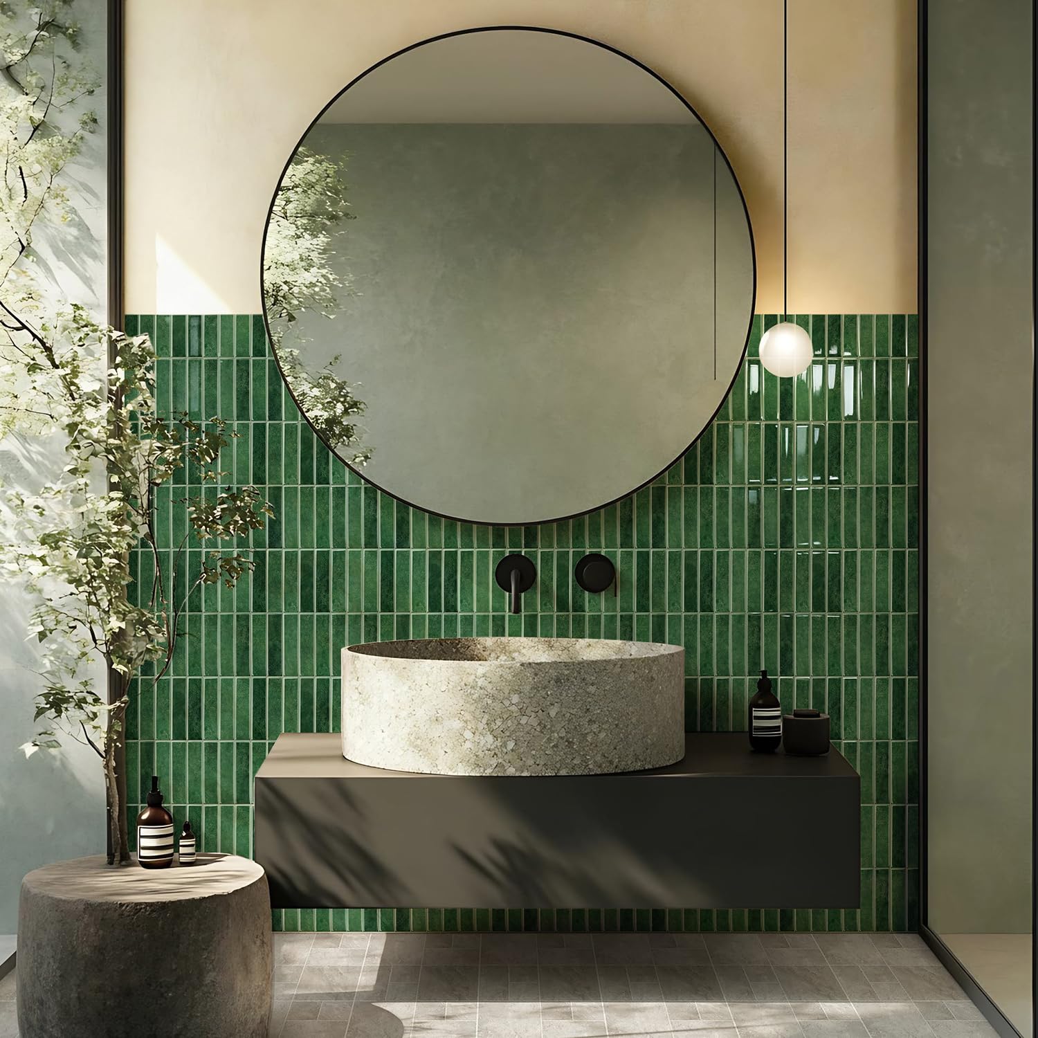 Alwayspon 10 Sheets 12inch/30.5cm 3D Self Adhesive Wall Tile Sticker Transfers, Peel and Stick Waterproof Splashback Stick on Tile Decals for Kitchen Bathroom Wall, Deep Green โ image 1