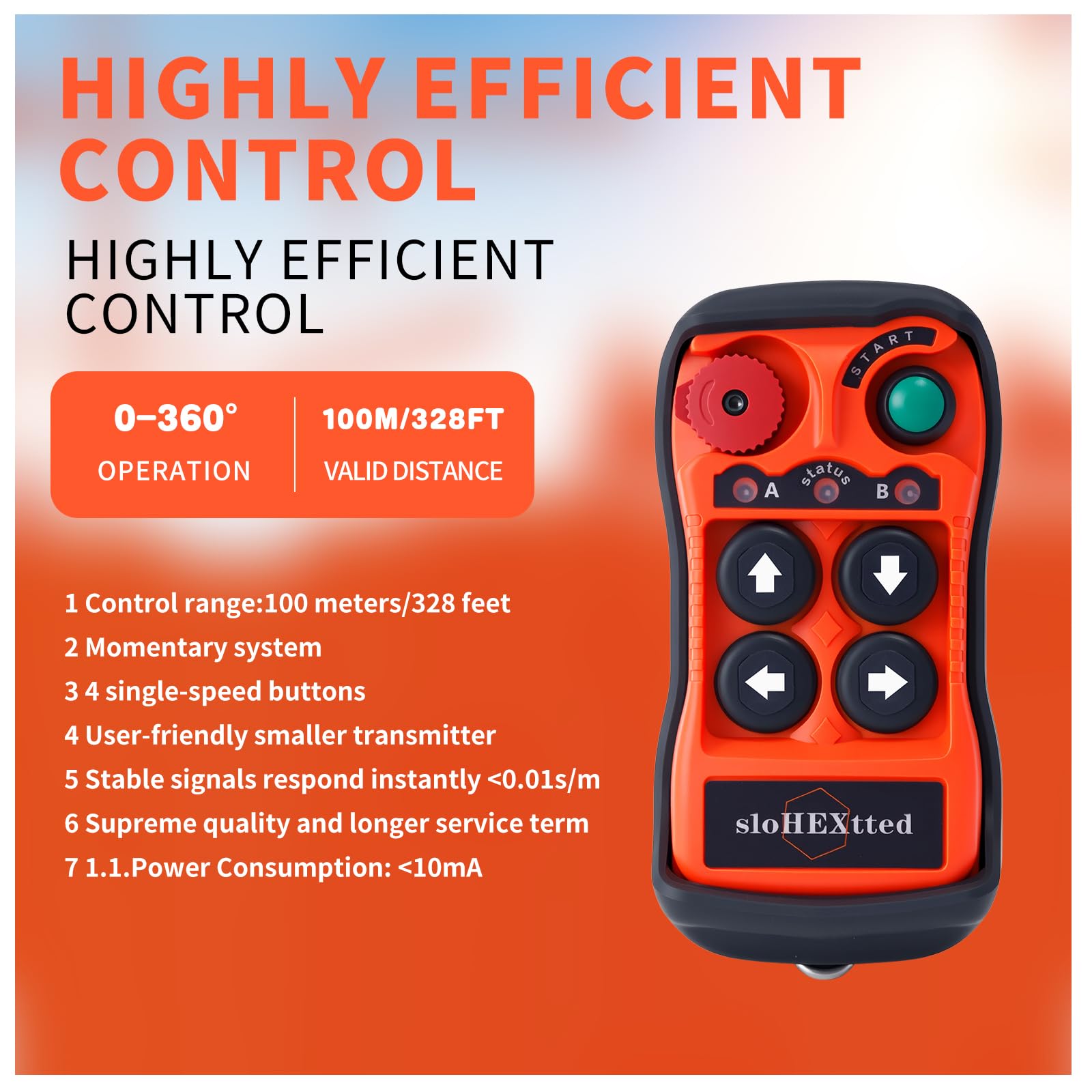 Control remoto industrial inalámbrico de 4 botones para grúa y polipasto eléctrico 12-24V | Señal anti-interferencia estable de largo alcance; carcasa con protección IP65 contra agua, polvo e impactos