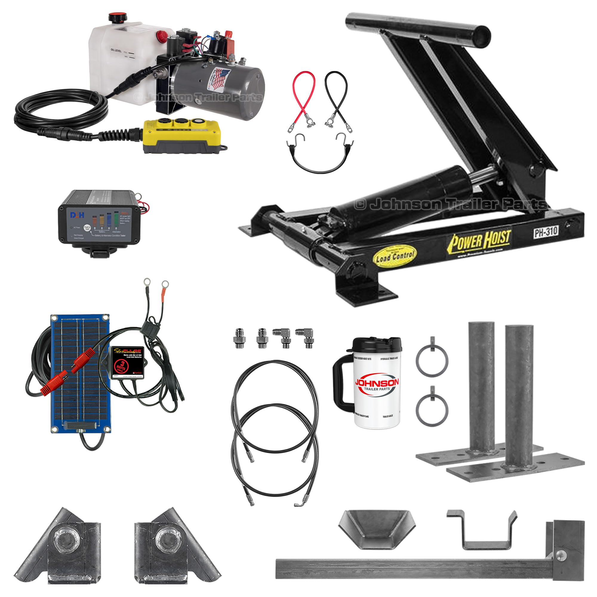 Dexter PH310 Hydraulic Scissor Hoist – 3 Ton (6,000 lb) Dump Trailer Hoist Kit for 8-10 ft Dump Beds | KTI Single/Double Acting Hydraulic Pump | Truck