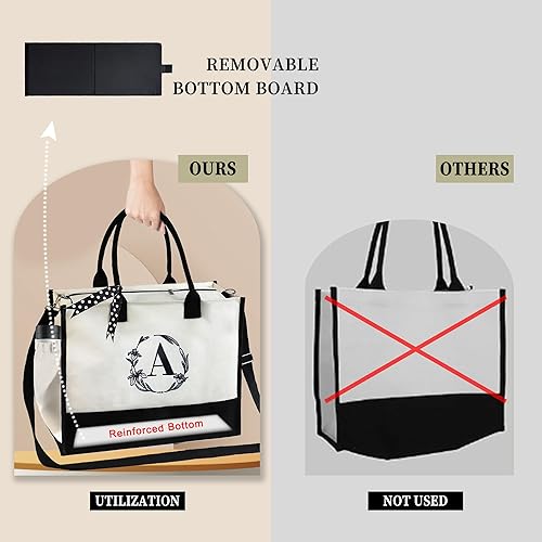 Miniatura 3 de BeeGreen Bolso de mano con inicial, bordado personalizado, regalos de cumpleaños, bolsa de lona con bolsillos con cremallera para mujer