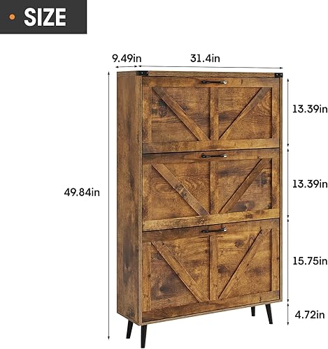 Miniatura 59 de Zapatero con 2 cajones abatibles y almacenamiento abierto, armario de almacenamiento de zapatos de granja para entrada, estante organizador estrecho