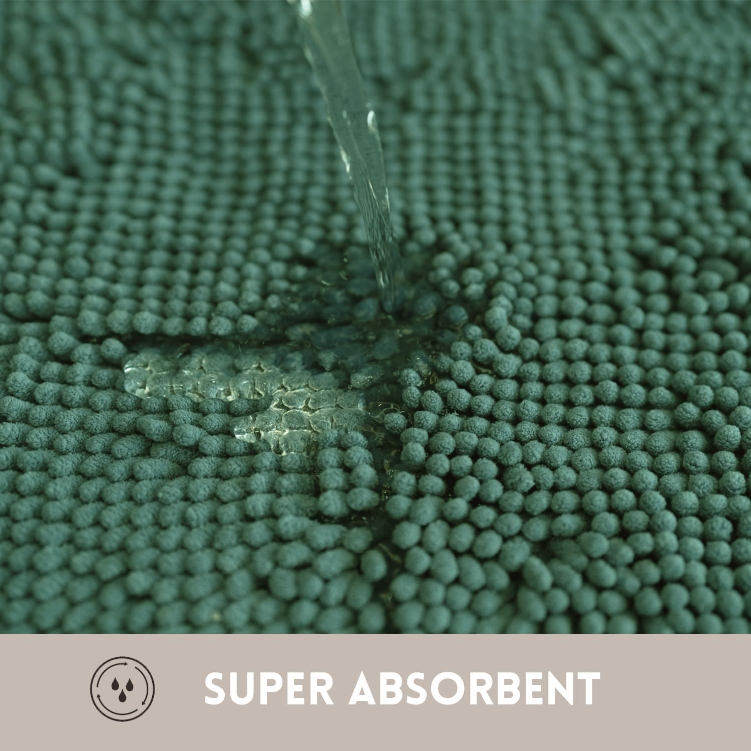 Bathroom Rugs Chenille, Extra Thick and Absorbent, Non-Slip, Machine Washable, Dry Quckily, Soft Cozy Plush, Used Under Shower Bathtub and Sink, Bath mat Sets 2Piece Dark Green