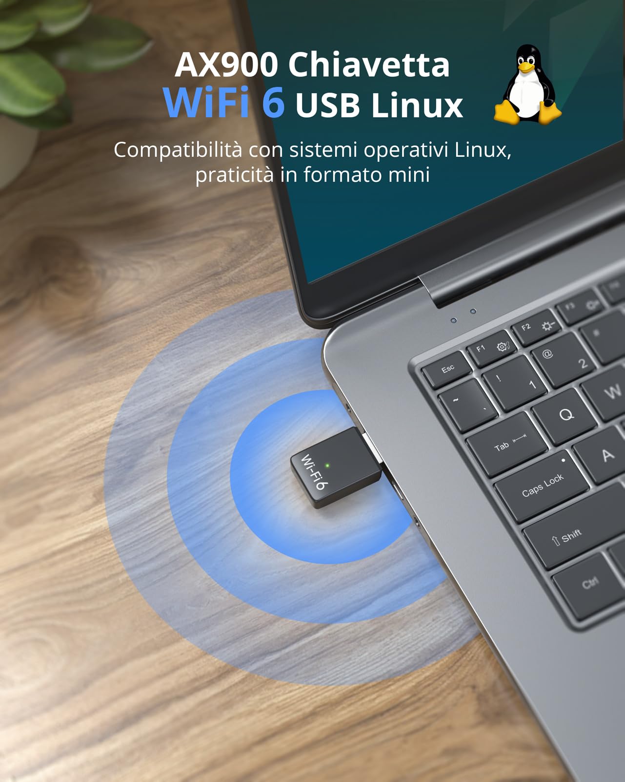BrosTrend AX900 Wi-Fi 6 Chiavetta WiFi Linux con Ubuntu, Mint, Debian, Zorin, Raspberry Pi OS, Mate, Windows, etc. Mini Adattatore WiFi USB per PC Fisso Linux Dual Band 5GHz & 2.4GHz, USB 2.0, OFDMA