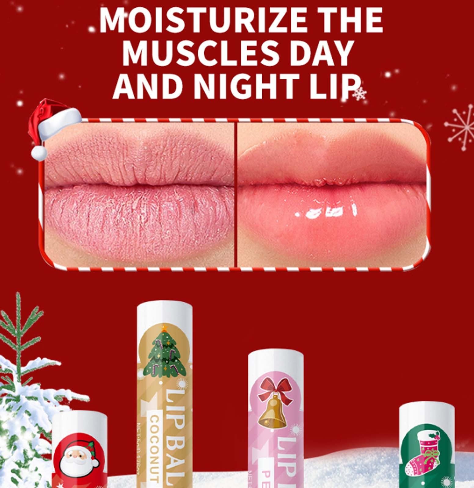 Christmas Lip Balm Set, Deep Hydrating Lip Moisturizing Brightens Lip Color