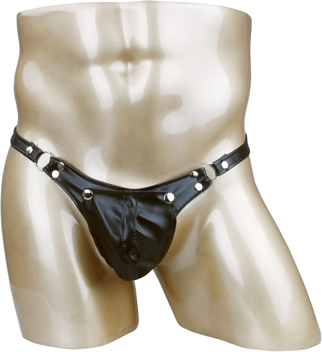 iEFiEL Men's Black Leather Bikini G-String Thong Lingerie with Buckle Pouch: Clothing, Shoes & Jewelry