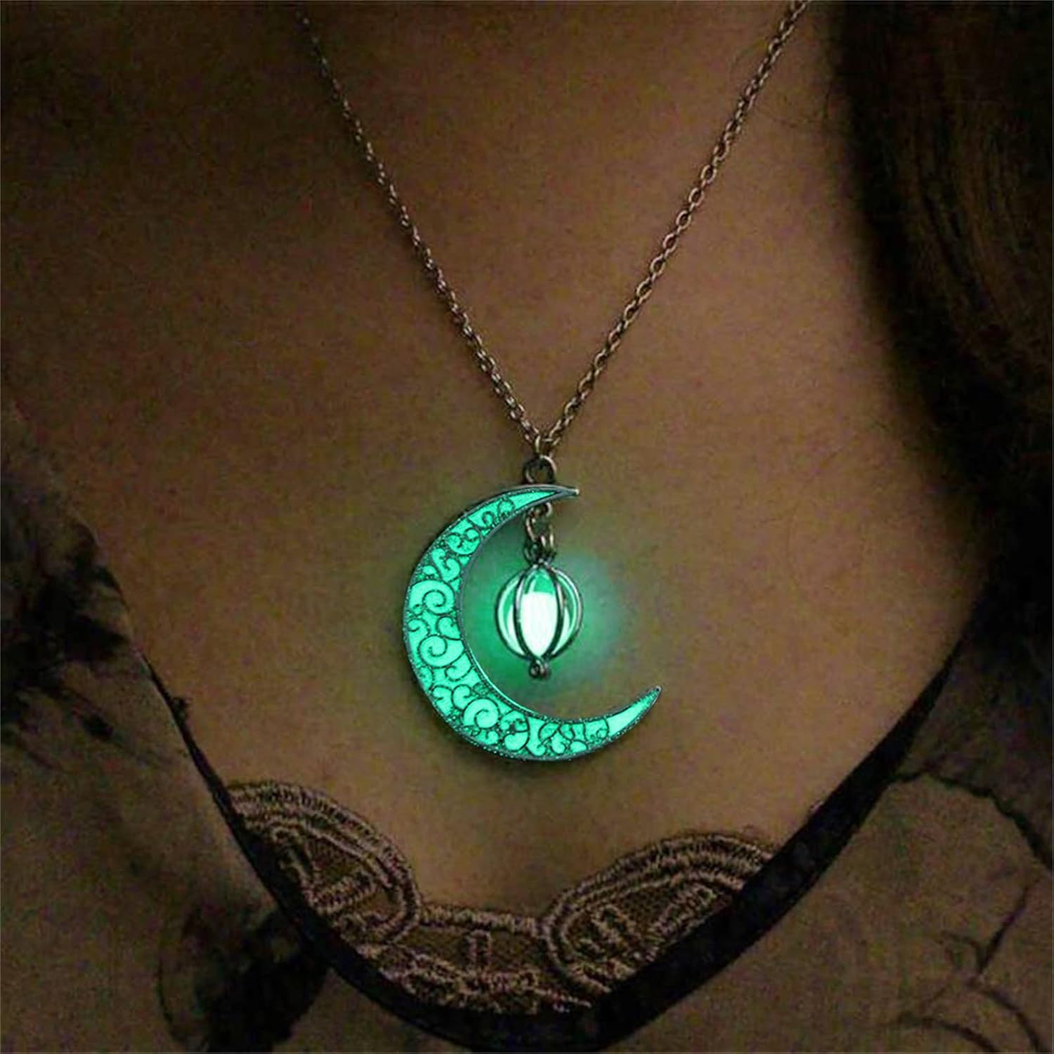 Luminous Moon Necklace Stone Pendant Necklace Fluorescent Necklace Glow in The Dark Accessories for Women Teens Girls Adjustable : Clothing, Shoes & Jewelry