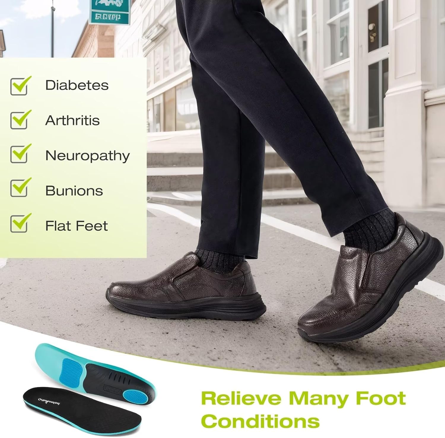 Men's Orthopedic Leather Dress Walking Shoes: Comfortable Orthotic Plantar Fasciitis Oxford Shoes with Arch Support, Flat Feet Casual Business Slip-On Loafers for Foot and Heel Pain Relief - Image 2