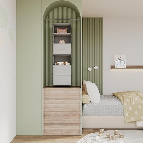 Miniatura 2 de Organizador de armario colgante de 6 estantes 2 estantes colgantes separables de 3 estantes con 3 cajones para armario guardería organización y Gris