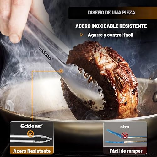 Vista 2 de Pinzas para cocinar – Pinzas de cocina de acero inoxidable de 600 grados resistentes al calor, pinzas de bloqueo de metal resistente, perfectas