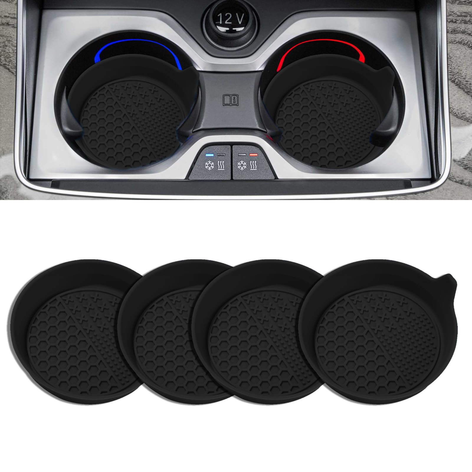 Dessous de verre de voiture en silicone noir amovibles et lavables