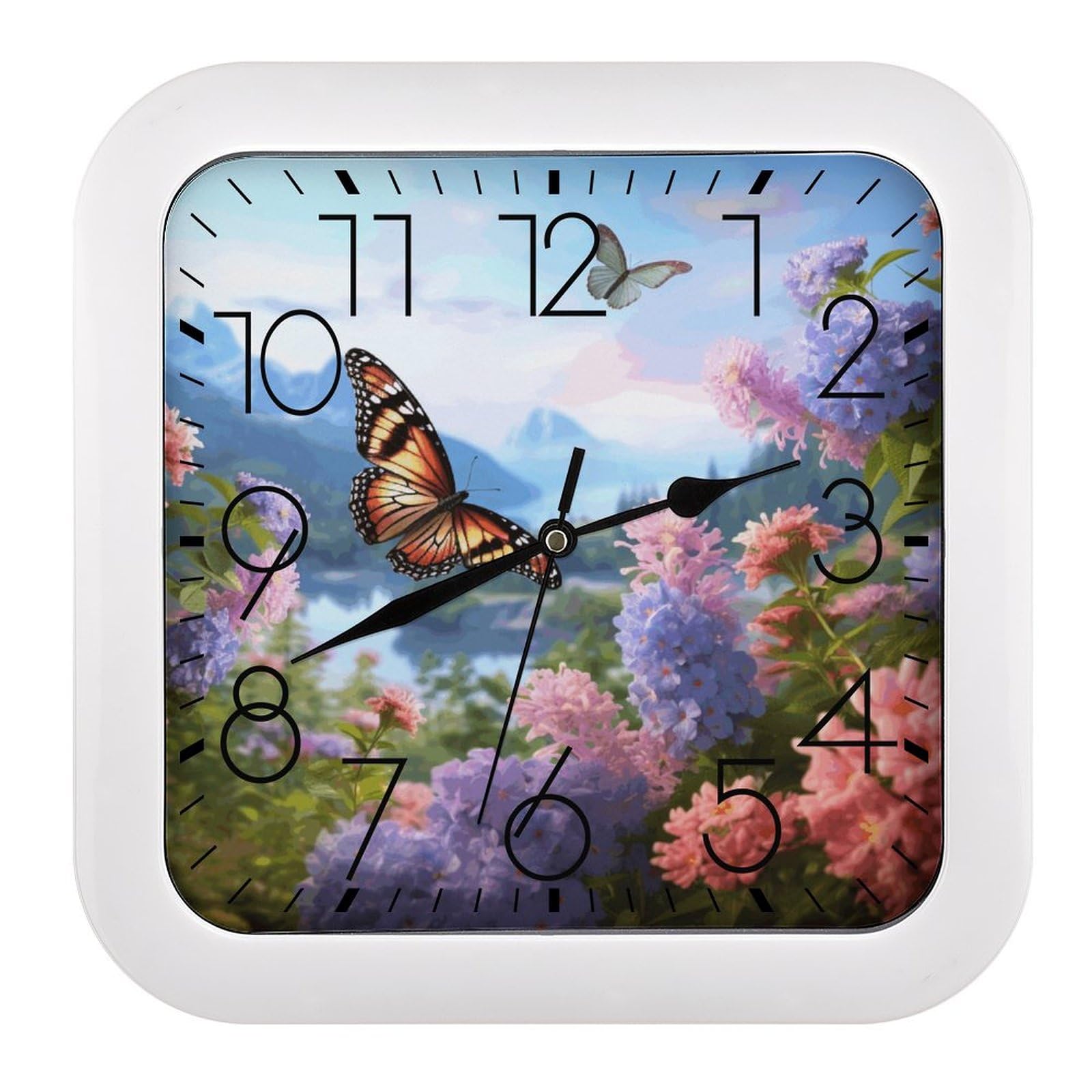 Horloge murale carrée 25 cm papillon silencieuse pour la décoration de la maison et du bureau