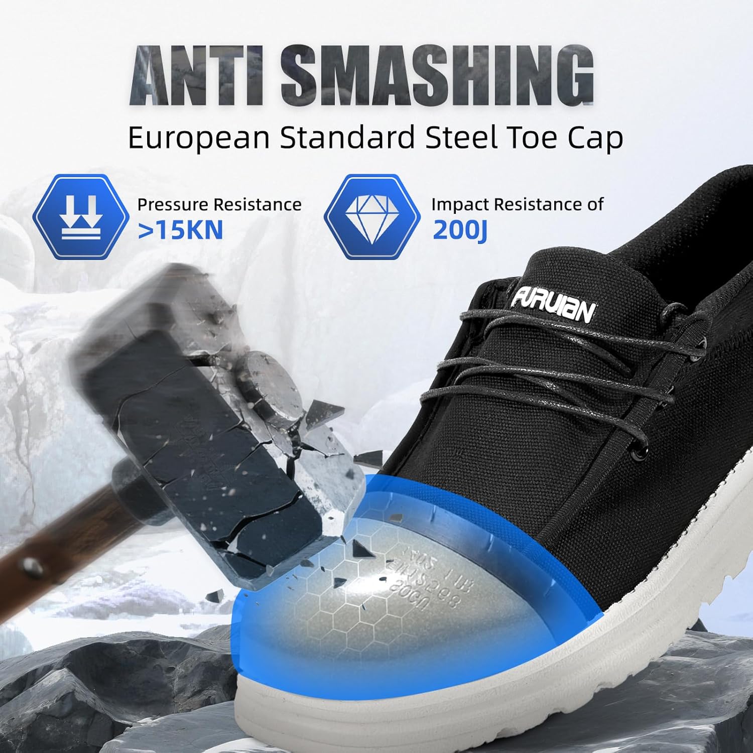 Furuian Steel Toe Shoes for Men Low-top Safety Work Shoes for Men Lightweight Steel Toe Sneakers Comfortable Canvas Work Loafers Zapatos De Trabajo para Hombres - Image 2