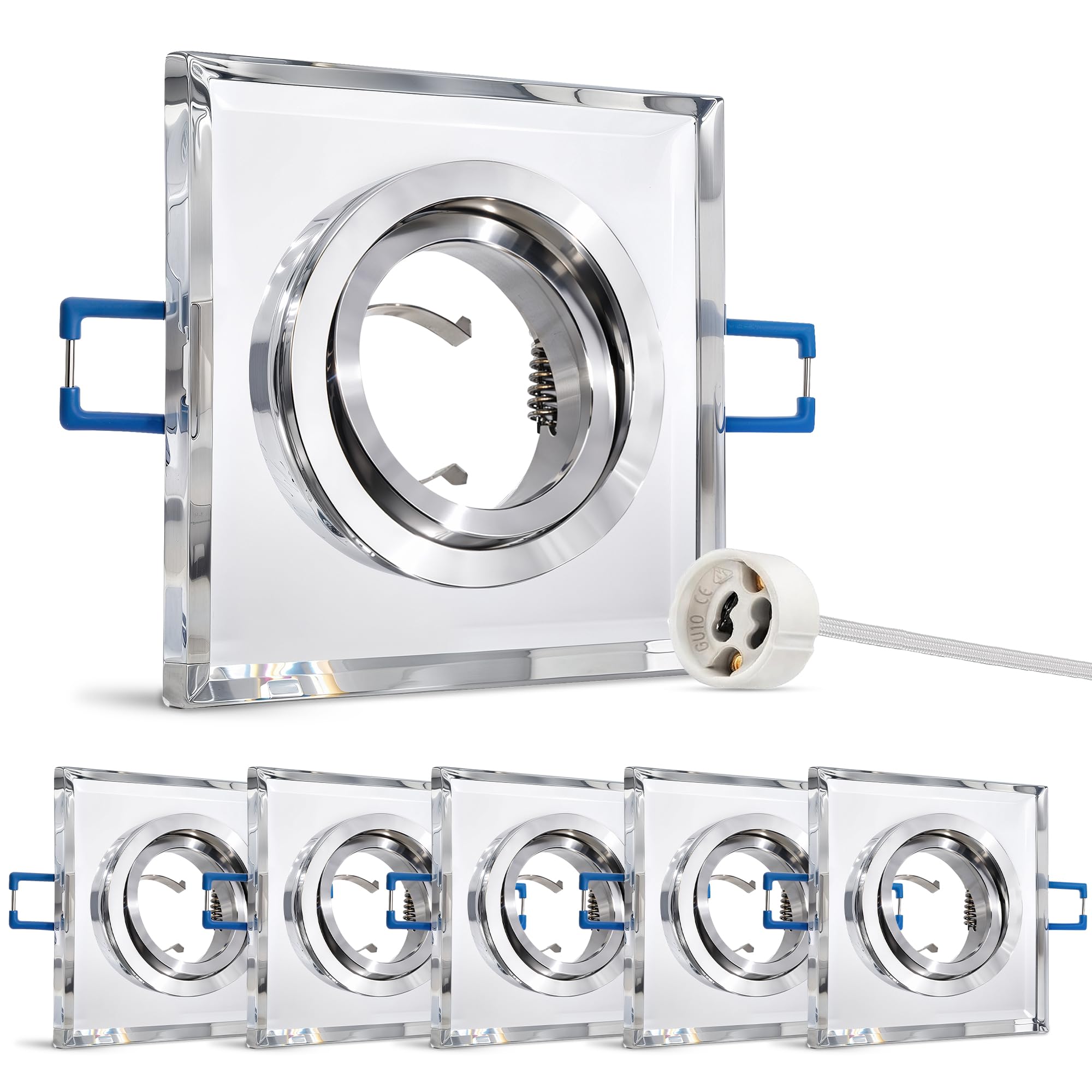 SSC-LUXon MIRELLA - Faretto a LED da incasso orientabile quadrato in vetro specchio, set | Installazione rapida e discreta per un rendering pulito, basso consumo e lunga durata nella vita quotidiana.