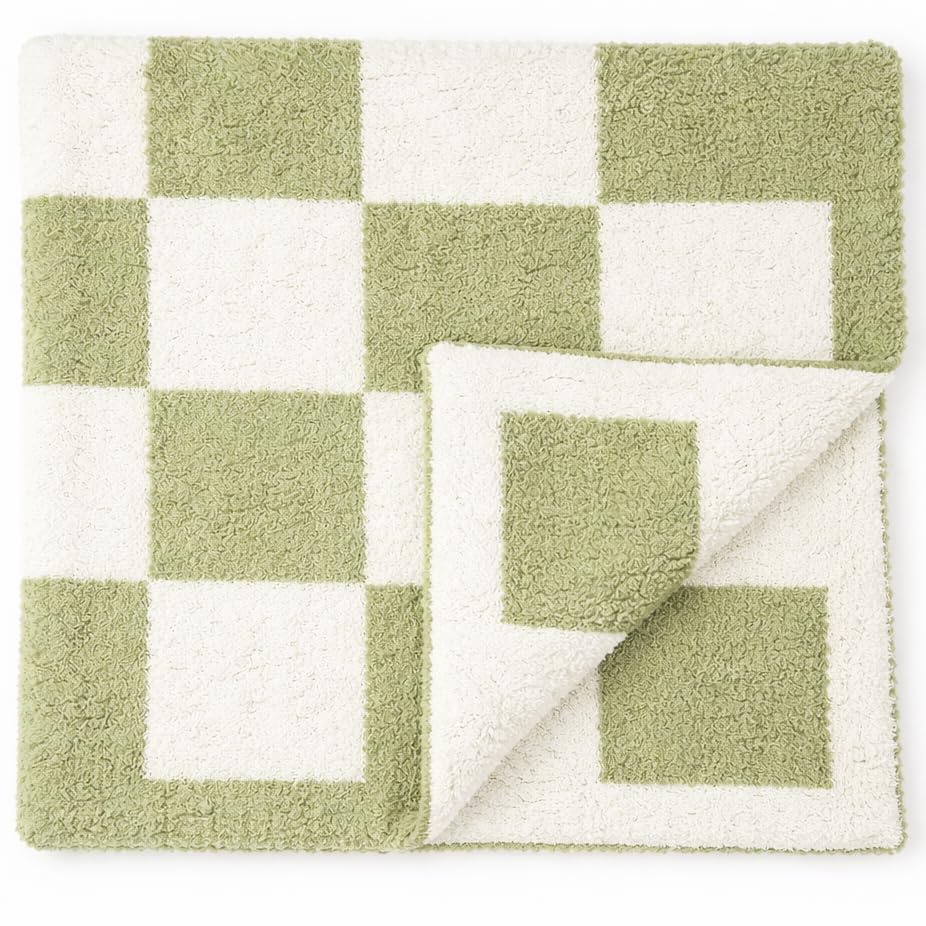 Image of L+L USA Checkered Baby Blanket 28 inchx40 inch - DreamSoft Knit Throw for Crib, Stroller or Car Seat - Soft Blanket /Newborn Nursery Gift Essential for Toddler, Infant, Kids, Boys & Girls (Sage Green /White)