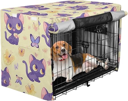 Dog Cage Cover Pets Kennel Covers Dog Crate Curtains Cartoon Purple Small Cat Butterflies