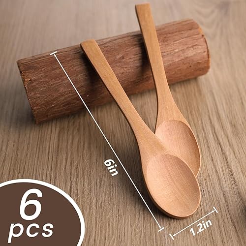 Miniatura 2 de HANSGO 6 cucharas de madera pequeñas, cucharas de sopa pequeñas para servir cucharas de madera de 6 pulgadas para café, té, mermelada, sales de baño