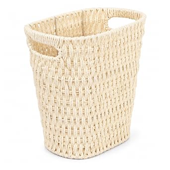 Coeusy 3 Gallon Wicker Trash Can, Paper Rope Small Bathroom Trash Can,Beige