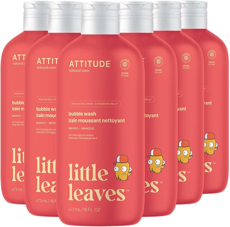 BIO SPECTRA ATTITUDE Banho de Espuma Infantil, Shampoo e Sabonete Líquido Corporal com Fragrância de Manga, Pacote com 6