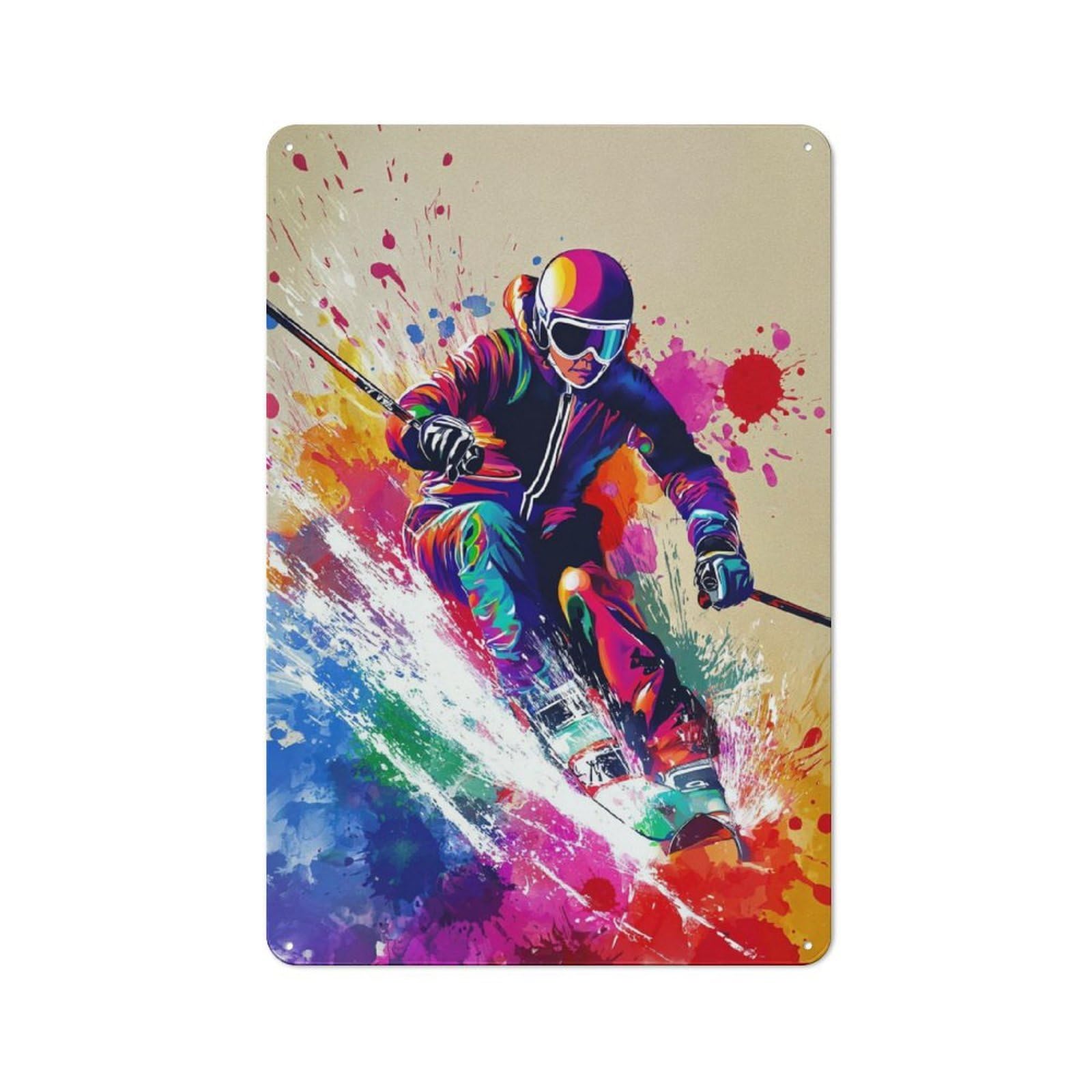 Junmoney Colorful Skiing Adventure Vintage Tin Wall Plaque 30X20cm For Studio Or Craft Room, For Garage, Workshop And Man Cave Decoration