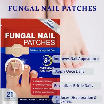 21Pcs Fungal Nail Patches, 8-hour Overnight care for Restores Damaged Nails