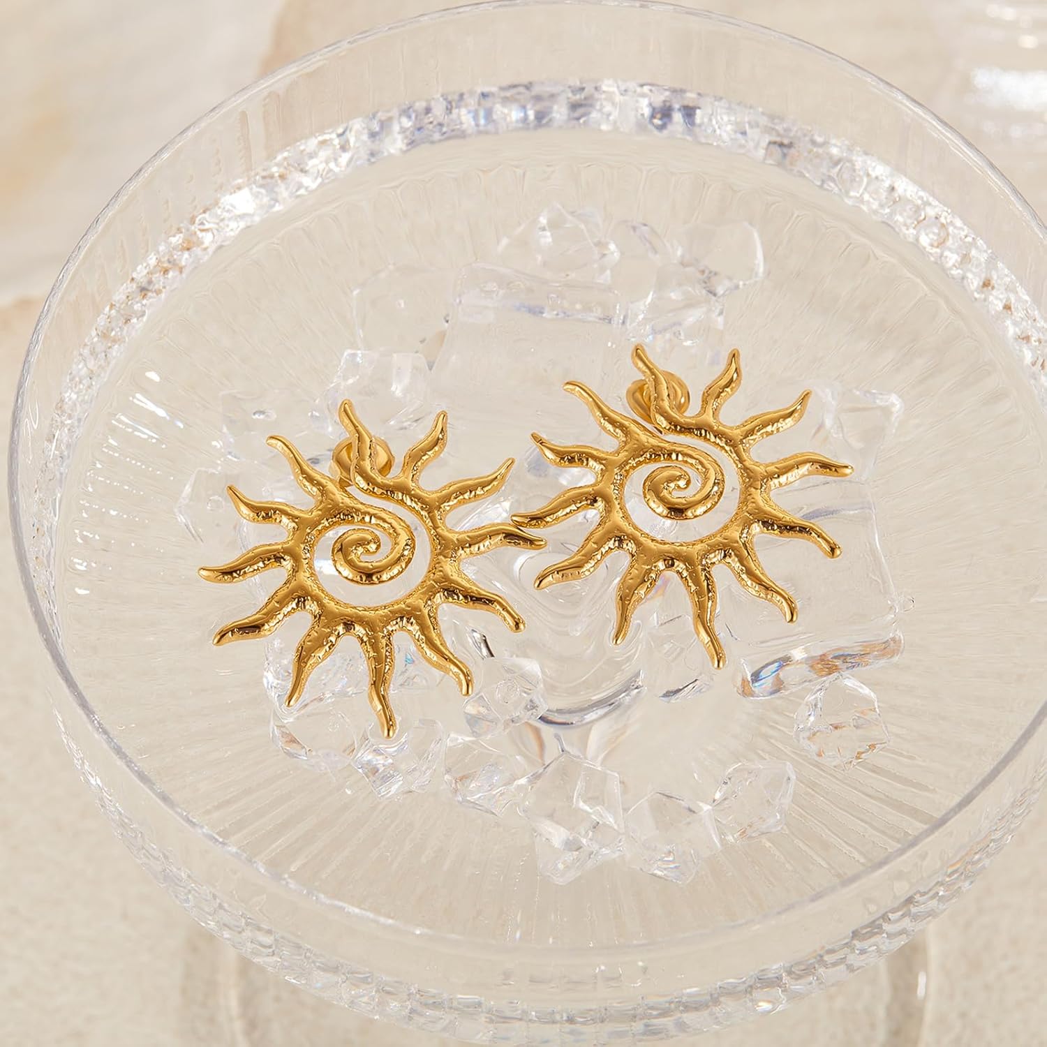 Gold Sun Stud Earrings for Women Radiant Sunburst Spiral Design, Lightweight Boho Chic Jewelry