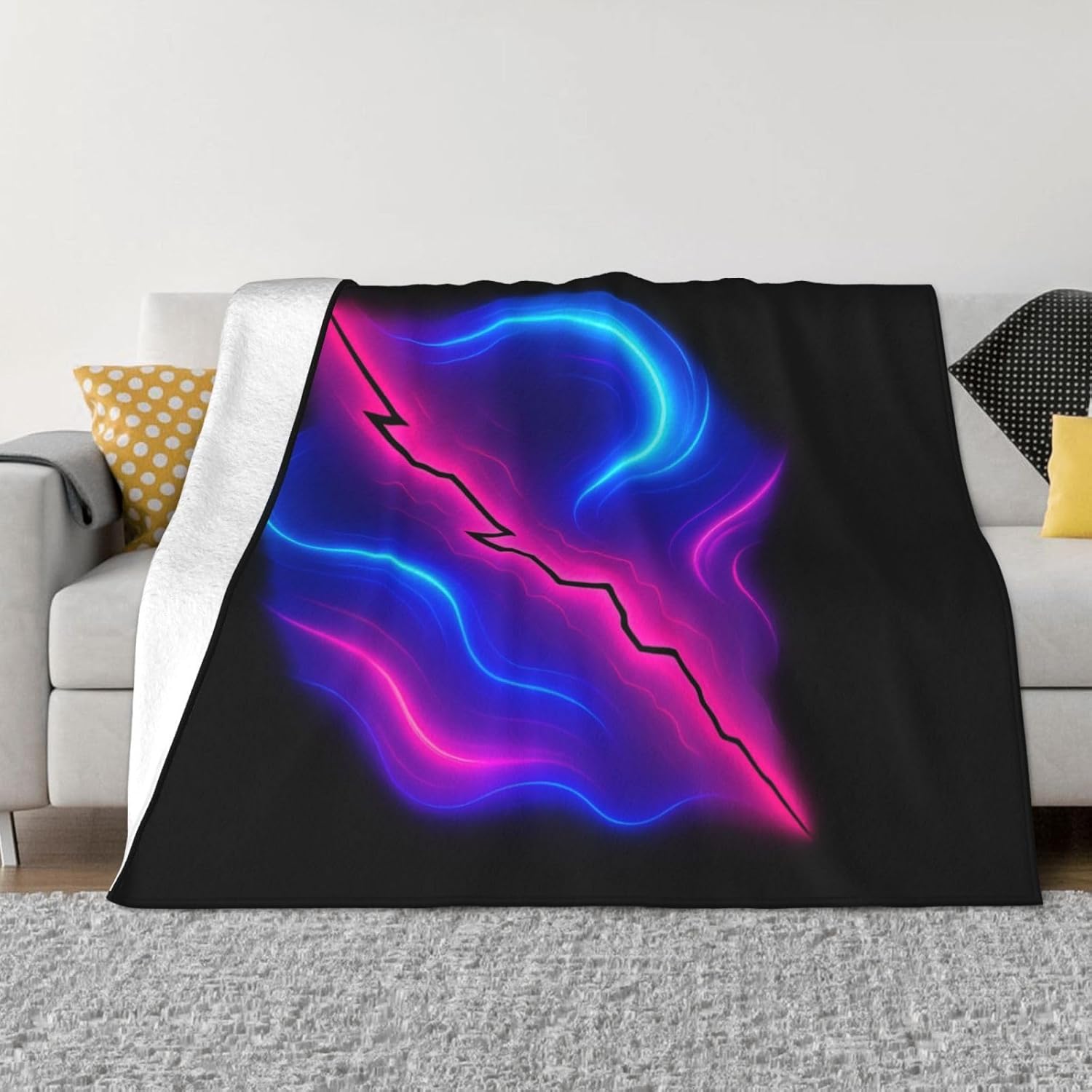 Neon Light Micro Fleece Throw Blanket 80"x60", Ultra-Soft & Cozy Warm for Bed, Sofa, Living Room