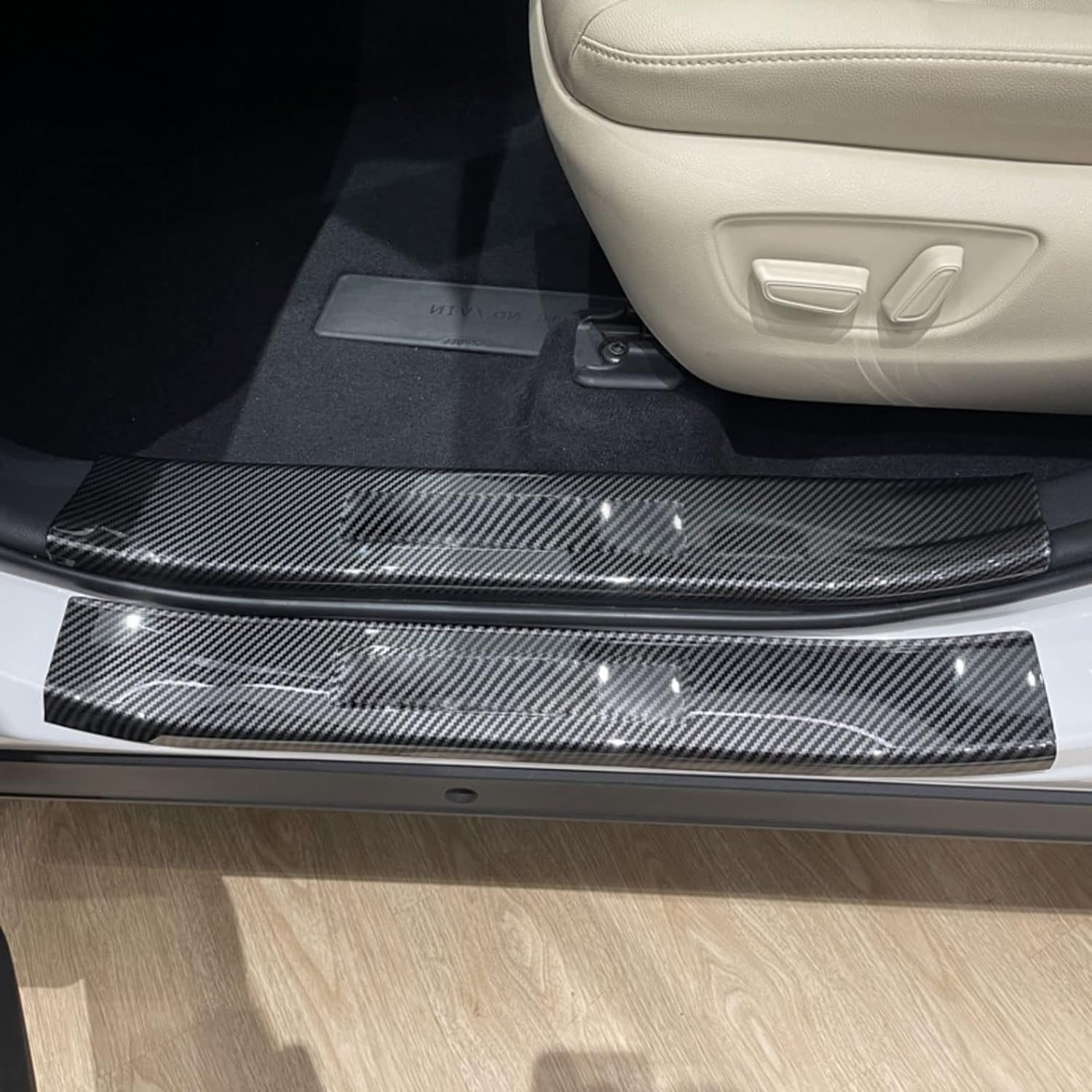 Car Accessories Inner Door Sill Protector Cover Compatible with Toyota Highlander Hybrid Version2021 2022 2023 2024 2025 Door Entry Guard Plate Sticker ABS 4PCS(Carbon Fiber Style)