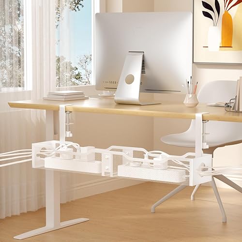 Bandeja de organización de cables para debajo del escritorio de 25.12 pulgadas, organizador de cables extra grande debajo del escritorio sin