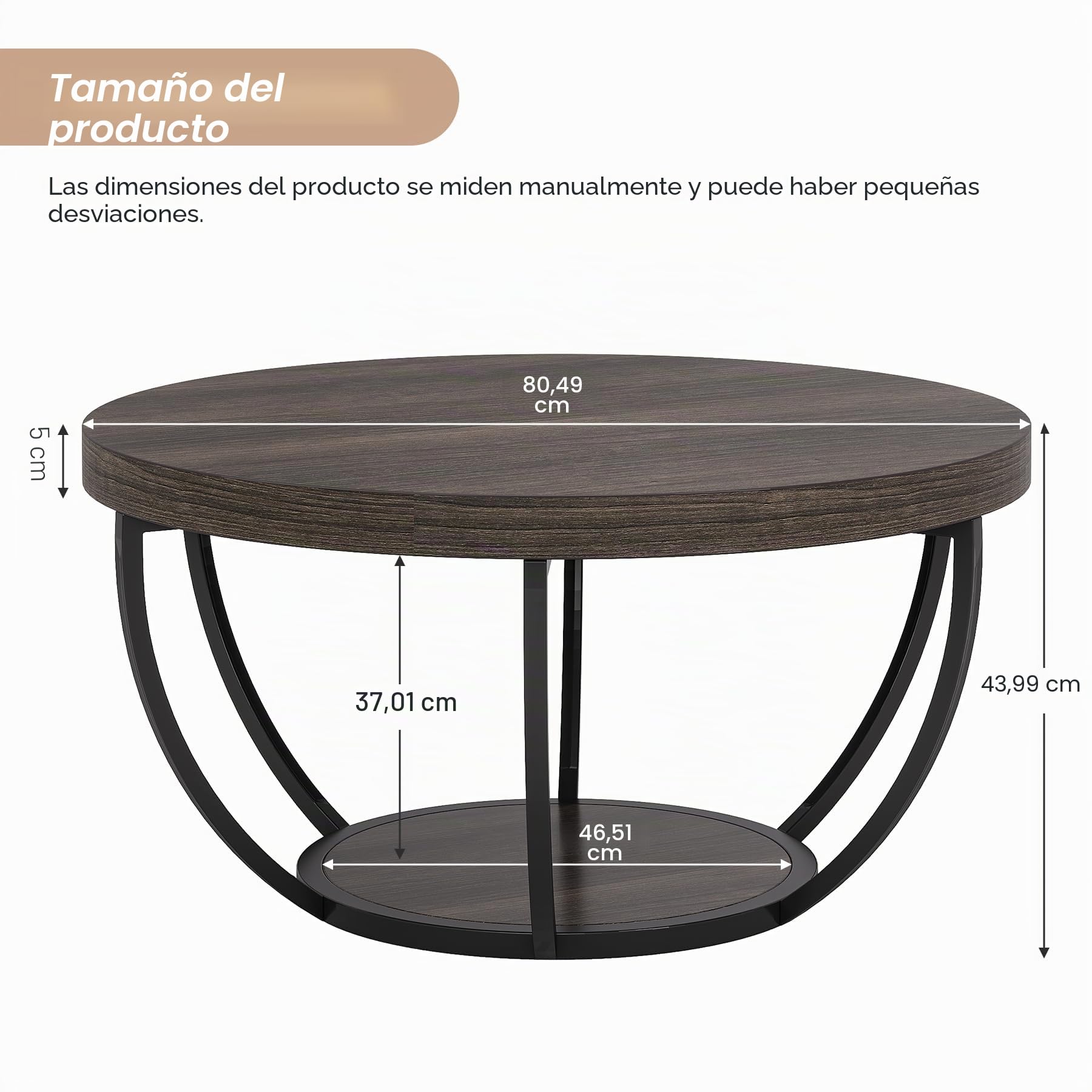 Tribesigns Mesa de Centro Redonda, 80 cm Mesa de Café Industrial Circular de 2 Niveles, Mesita Baja Sofá, Mesa Central Moderna de Madera para sofá, Mesa Auxiliar para Sala de Estar, Gris