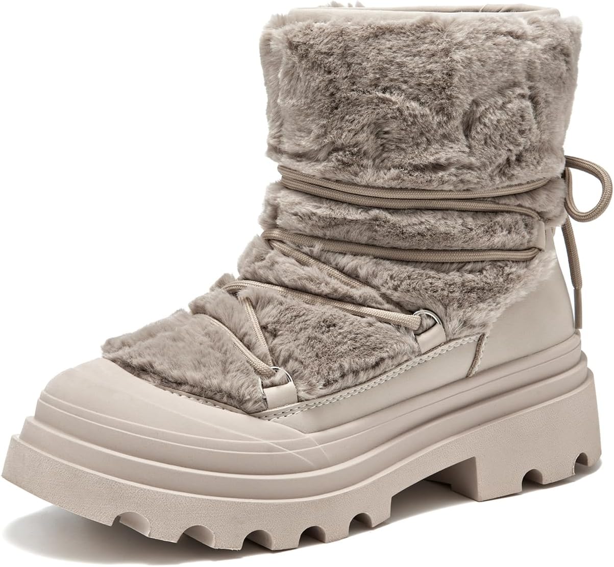 BEAU TODAY Womens Winter Fur Boots, Warm Ankle Booties for Women Winter Shoes, Chunky Platform Non-slip Boots Shoes