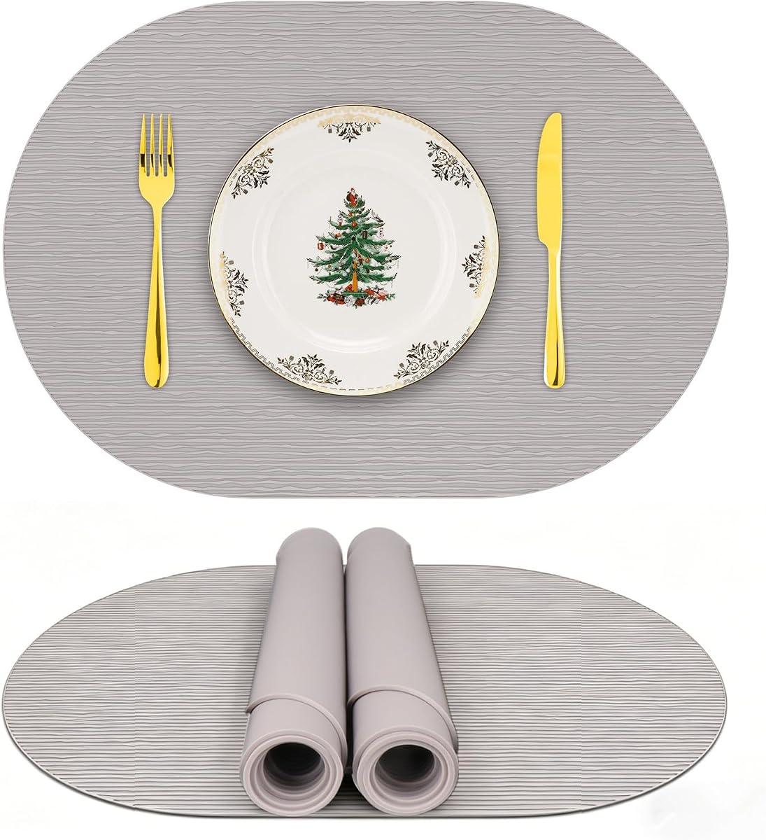 IYYI Silicone Placemats, Dining Placemats Set of 4, Waterproof Placemats for Kids, Heat Resistant Non-Slip Silicone Mats for Dinner Table, Dishwasher Safe (Light Gray, 17.7" ×12")