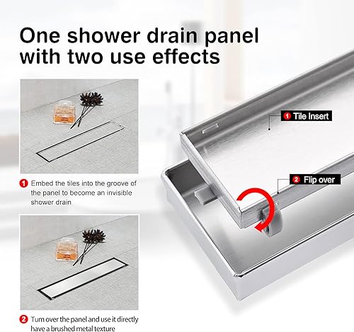 Miniatura 4 de SaniteModar Drenaje lineal de ducha, drenaje de ducha de 12 pulgadas, inserción de azulejos 2 en 1, paneles 2 en 1, drenaje de suelo de ducha