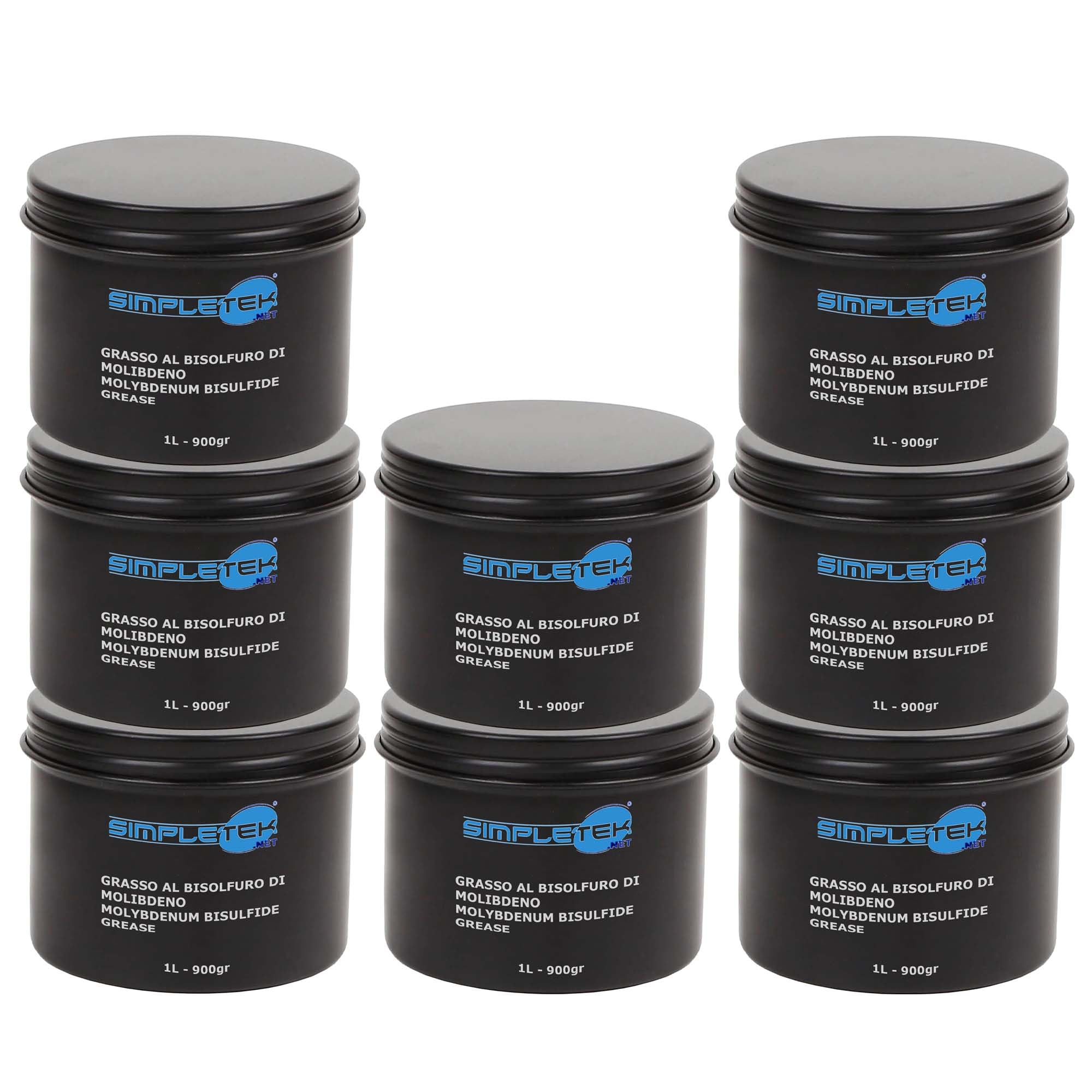 SIMPLETEK - 8 Barattoli da 1L 900gr Grasso al Bisolfuro di Molibdeno Lubrificante Metalli Alte Temperature 300° Cura Macchine Professionale Tecnico (8 Pezzi)