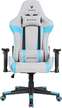 Oversteel - ULTIMET Professional Gaming Chair, Breathable Fabric, 2D Armrests, Height Adjustable, 180  Reclining Backrest, Gas Piston Class 3, Up to 120Kg, Gray/Blue