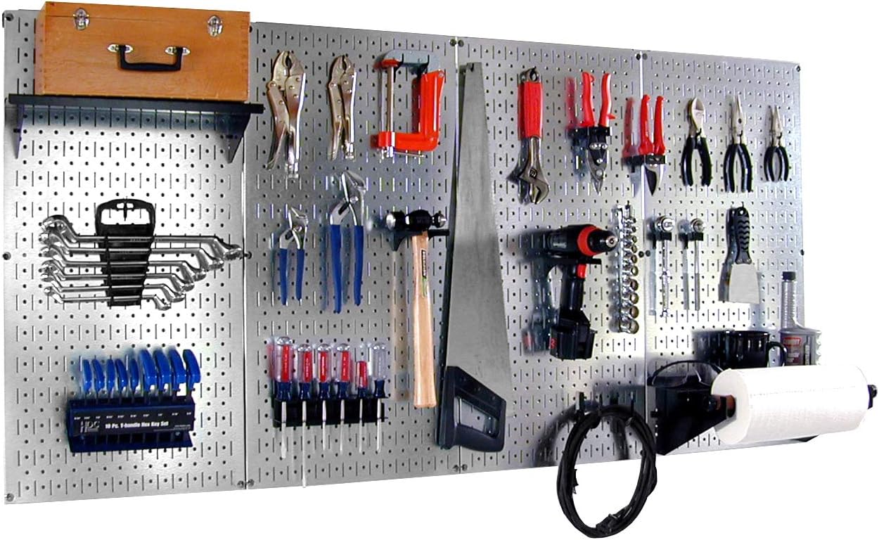 Pro-Grade Metal Pegboard Organizer Galvanized Tool Board Panels with Black Accessories