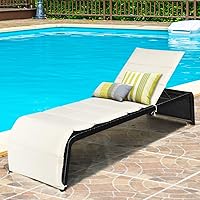 Vista 2 de COSTWAY Silla de ratán para patio, silla reclinable acolchada con respaldo ajustable, jardín y piscina (beige)