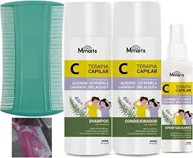 Kit Pente Fino Shampoo Piolho Combate Piolhos e Lêndeas Condicionador Spray Creme De Pentear Sem Enxague M Mari's