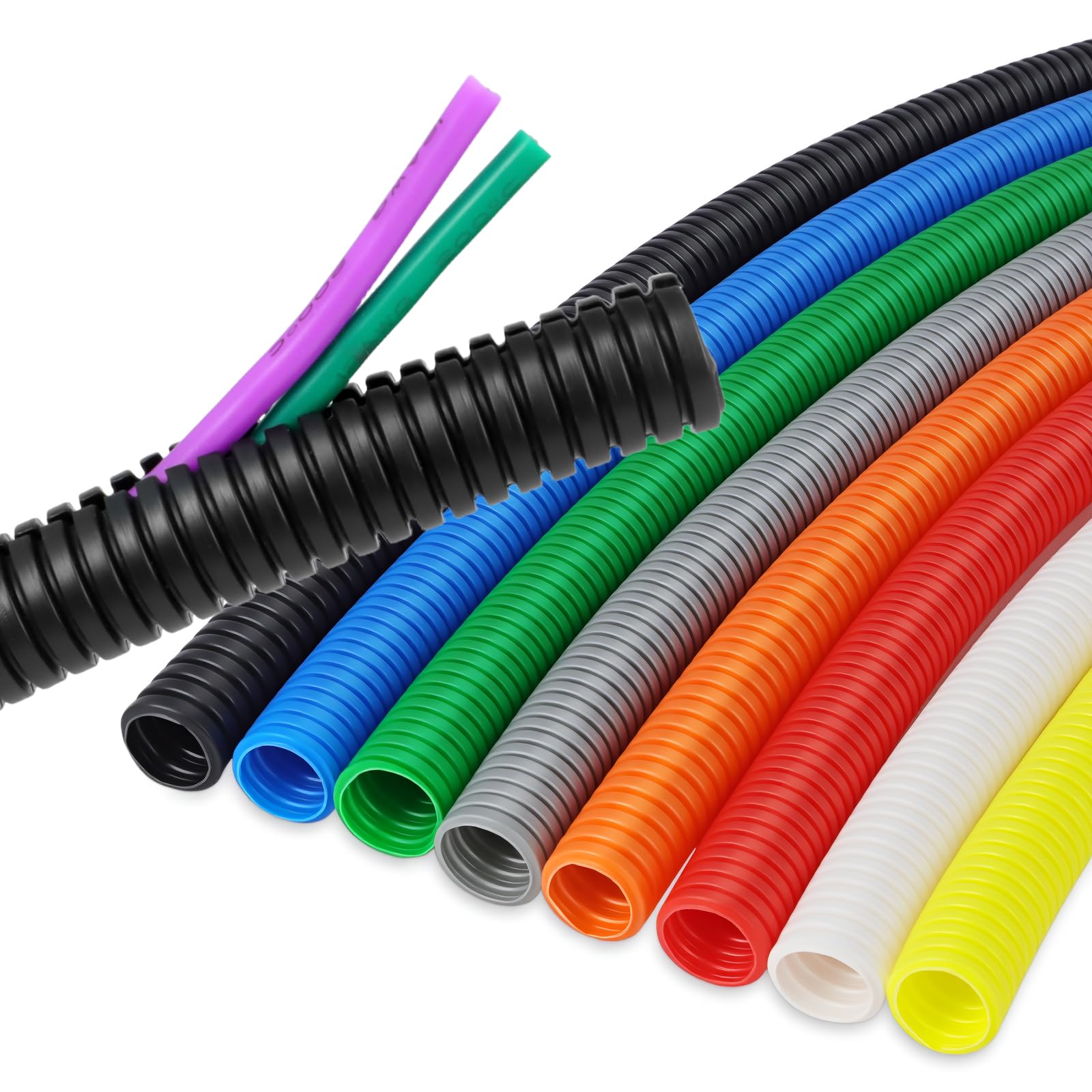 Tubo de telar de alambre dividido, protector de cable flexible para cableado automotriz, cine en casa, gestión industrial de cables (negro, 34,5 mm) - 10 pies