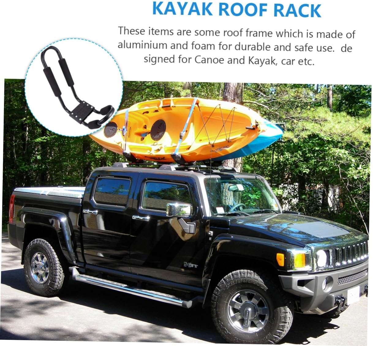 2pcs Kayak Roof Rack Carrier for SUV and Truck Crossbar, Heavy Duty Detachable Canoe and Surfboard Car Storage Rack for Outdoor Sports and Travel
