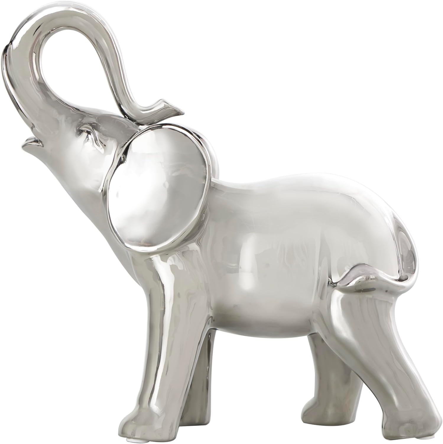 Deco 79 Ceramic Elephant Decorative Sculpture Standing Home Decor Statue, Accent Figurine 10" x 4" x 10", Silver