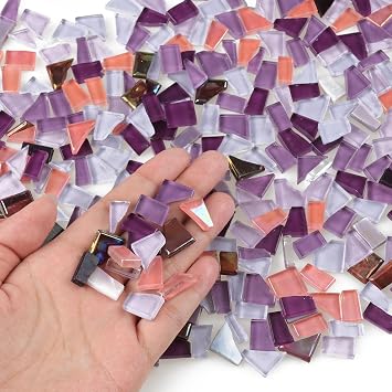 500 g Glass Mosaic Tiles Mixed Shapes Purple Crystal Pieces