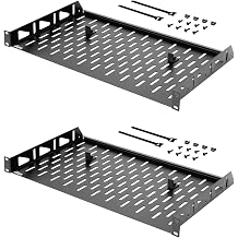 Tecmojo Server Rack Shelf, 1U Rack Shelf 10in Depth, Rack Mount Shelf with Anti-Slip Stops, 110lbs Weight Capacity of Vented Network Rack Shelf for Data/AV/IT/Audio Racks, with Lip2 Pack