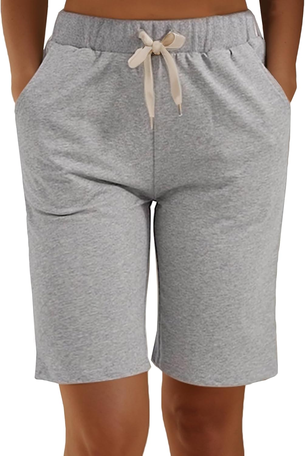 XinYangNi Women's Casual Soft Knit Elastic Waist Jersey Bermuda Shorts with Drawstring