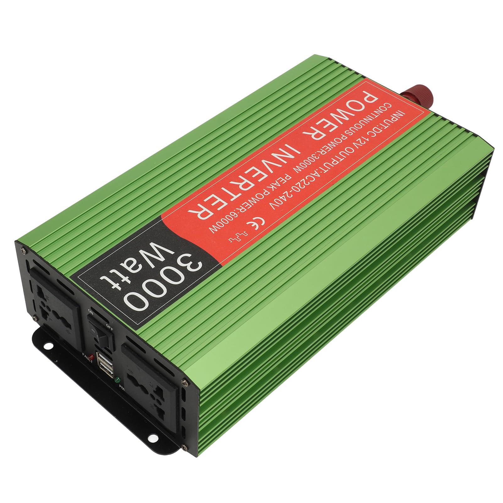 Hyuduo Inverter Solare per Auto in Lega di Alluminio 3000W DC12V a AC110V 220V Doppia Tensione con Indicatore Luminoso per Uso Domestico di Energia Solare Ed Eolica