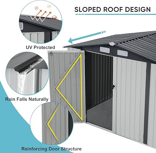 Miniatura 2 de Verano Garden Cobertizo de almacenamiento al aire libre de 8 x 6 pies, cobertizo de jardín de metal de acero galvanizado, doble puerta con